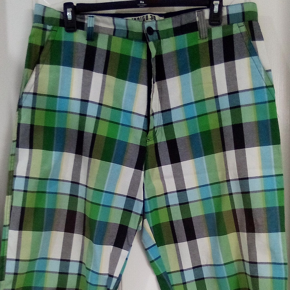 Indigo Plaid Shorts in Green and Blue